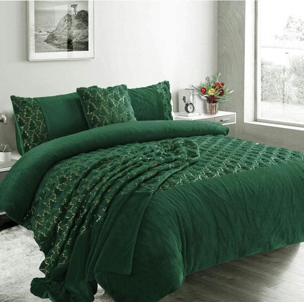 Night Zone Christmas Tree Teddy Fleece Duvet Cover Set – Soft Warm Festive Bedding - Green