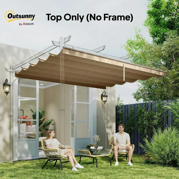 Tan retractable pergola canopy cover with scalloped edge, roof-top fabric only