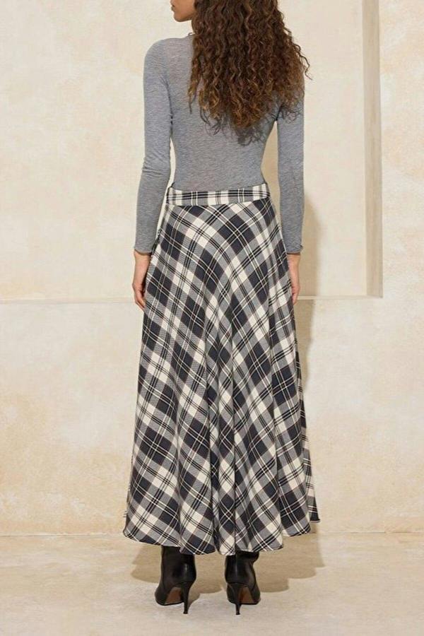 WOVCOR Argyle Woven Long Maxi Flared Skirt