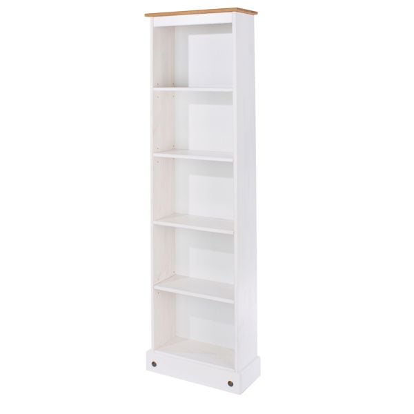 Core Products Corona Tall Narrow 5-Shelf Bookcase - White Wax
