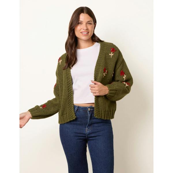 Blue Vanilla Flower Embroidery Detailed Cardigan