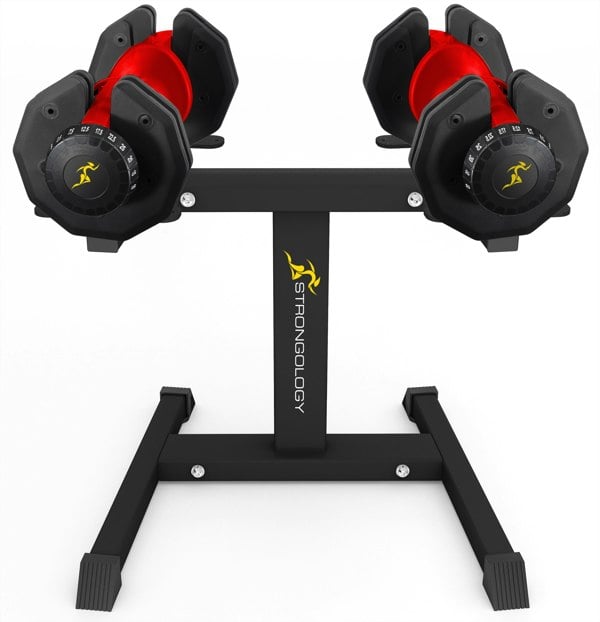Strongology Urban25 Red Adjustable Dumbbell Pair with Free Durable Steel Adjustable Urban25 Dumbbell Floor Stand