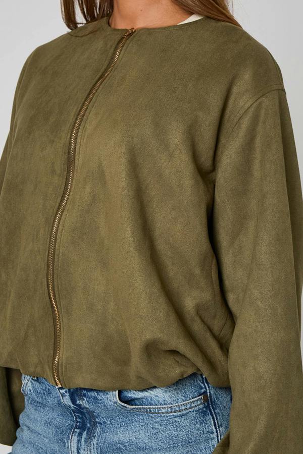 Urban Bliss Khaki Faux Suede Bubble Hem Jacket