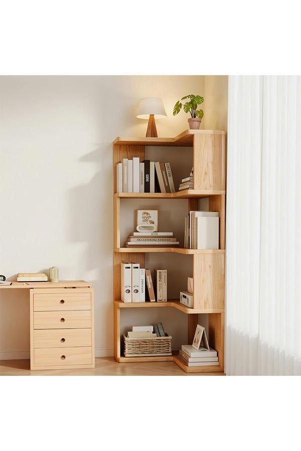 Living and Home 6/5/4-Tier L-shaped Corner Bookshelf Wooden Storage Rack Bookcase Holder Organizer