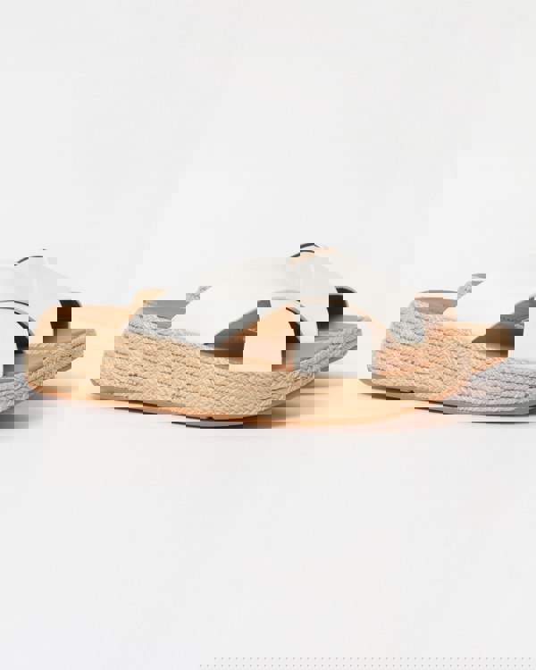 FitFlop Womens F-Mode Espadrille Leather Flatform Cross Slides - Urban White 194