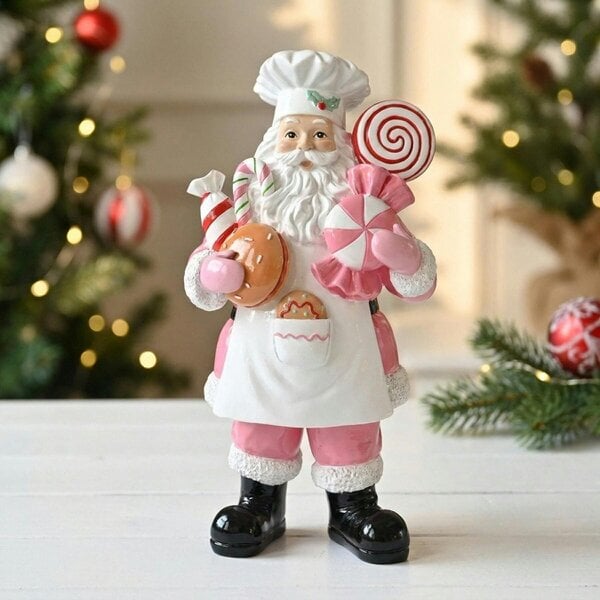 Garden Greatness Jolly Father Christmas Chef Figurine with Candy Cane