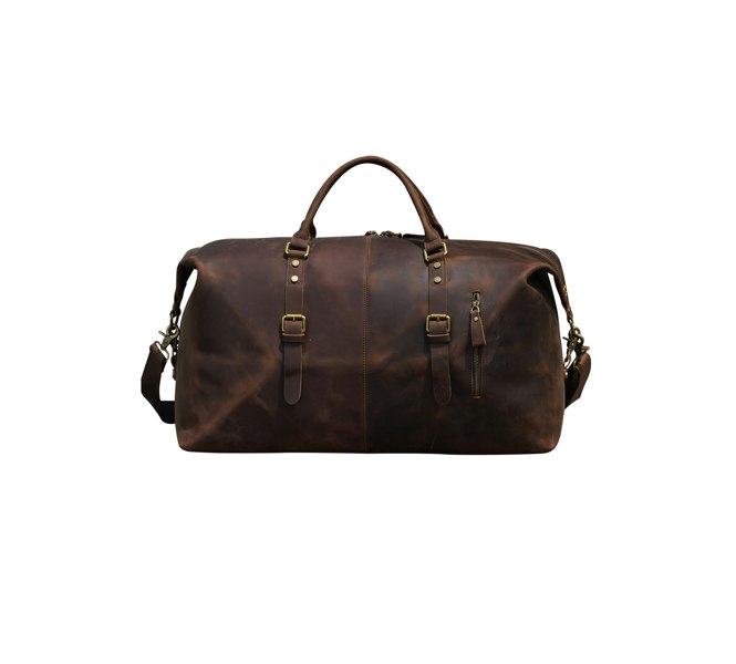 Touribag Zip Detail Genuine Leather Holdall - Dark Brown