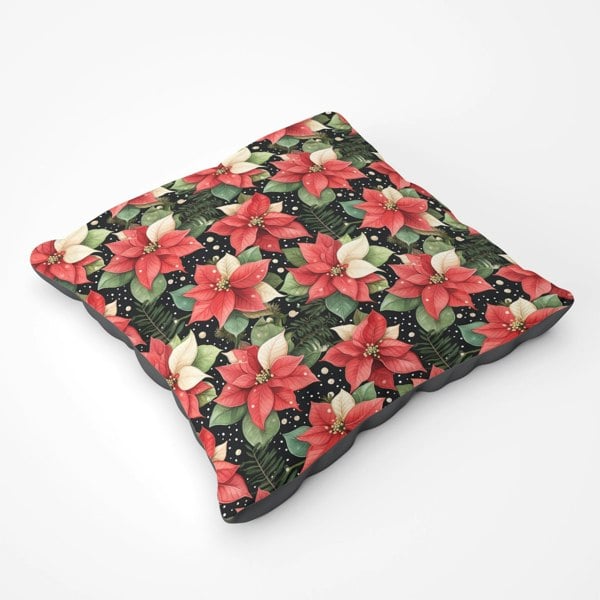 Warren Reed Poinsettia, Watercolor Style Floor Cushion