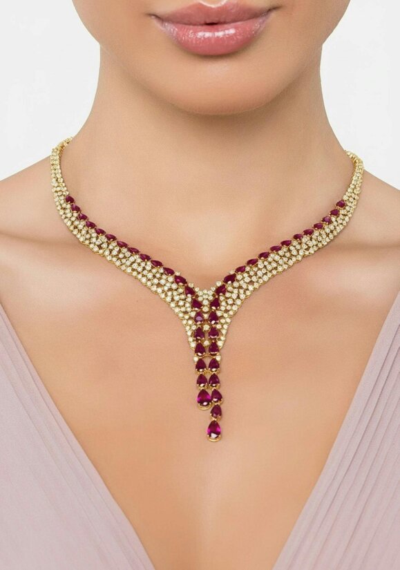 Latelita Baroness Statement Necklace Ruby Gold