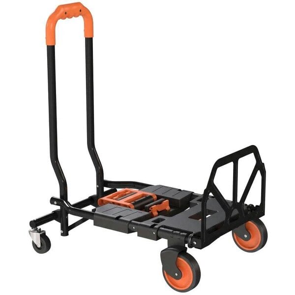 Bobobiy Steel 2-in-1 Folding Hand Truck on Wheels, Foldable Trolley with Foldable Base, 120kg, Black and Orange