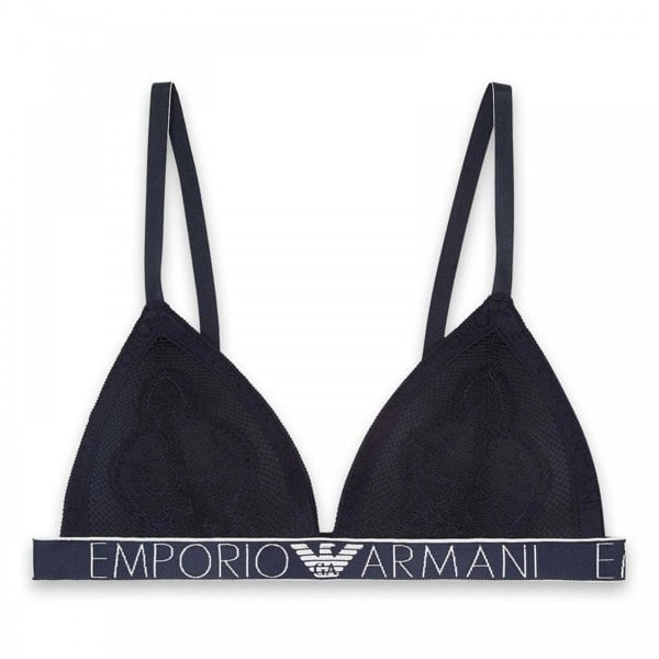 Emporio Armani Logoband Lace Padded Triangle Bra, Marine