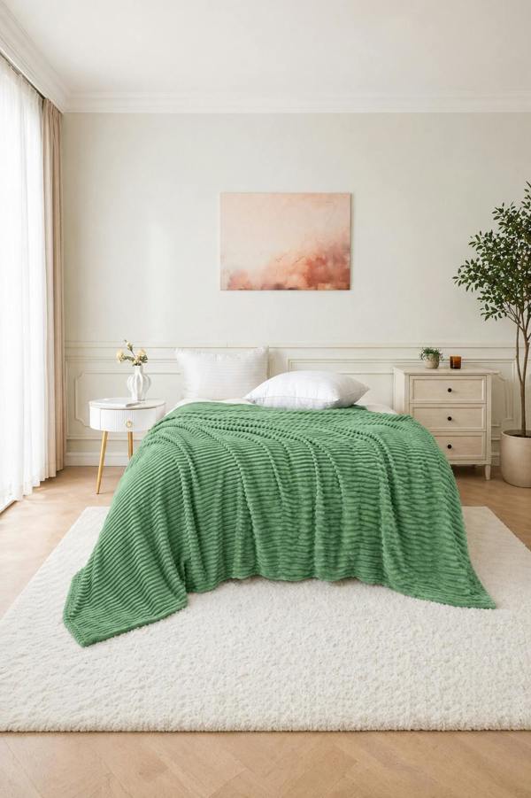 Dyzi Large Supersoft Ribbed Jacquard Fleece Throw Blanket 200 x 240cm