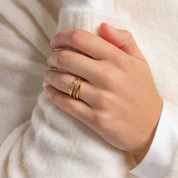 THOMAS SABO Gold Plated Engraved Cubic Zirconia Star Ring TR2314-414-14
