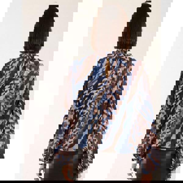 Blue Vanilla High Neck Puffball Printed Top