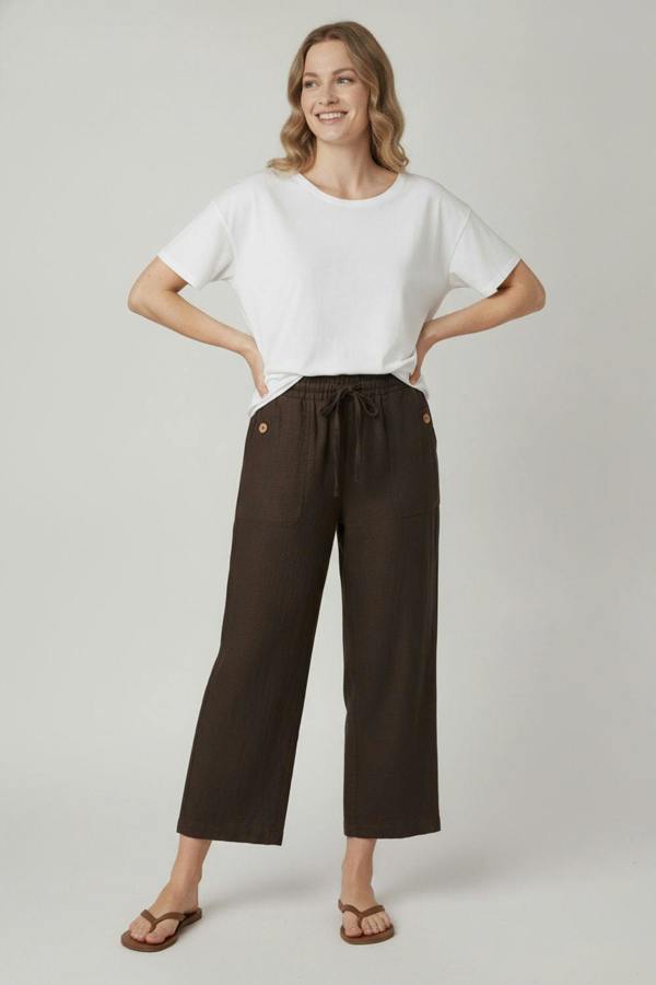 Brown | Drawstring High Waist Relaxed Trousers