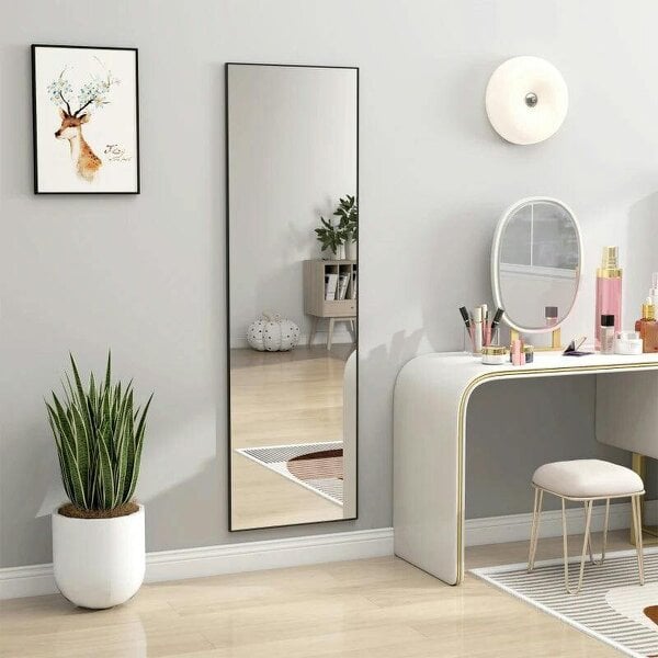 Bobobiy Full Length Mirror, Aluminium Alloy Framed Full Body Mirror with Tempered Glass, Standing or Wall Hanging, Black