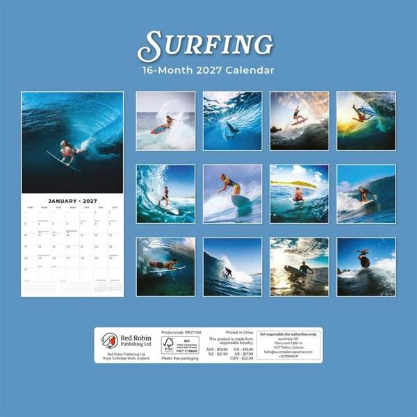 Surfing Calendar 2027, Wall Calendars, Month To View, Sports, Gift