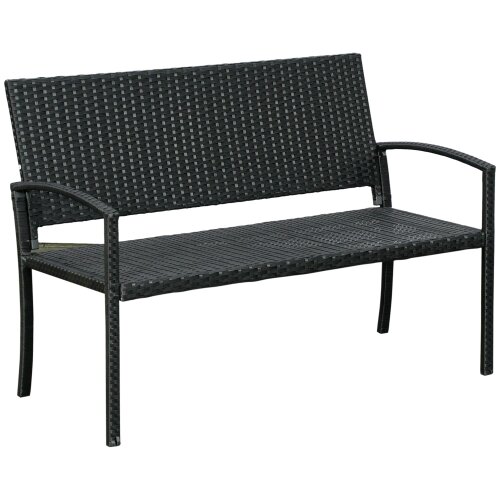 Wyld Haus Vasu Rattan Black 2 Seater Outdoor Garden Bench With Armrests And Reinforced Backrest