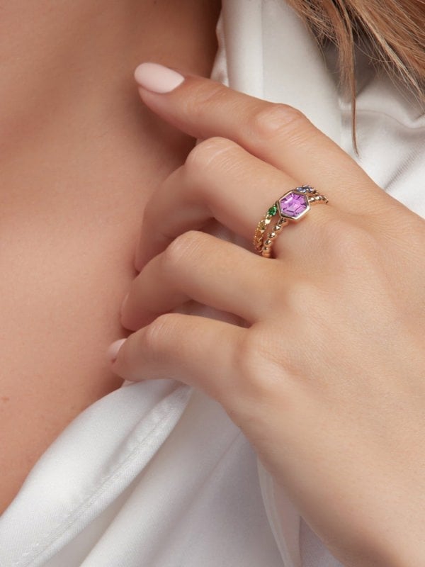 Gemdaia Pink Sapphire Hex Ring