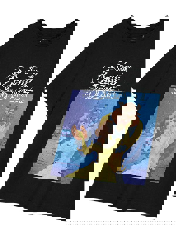 Disney Womens Black Beauty & The Beast Cropped Short Sleeved T-Shirt