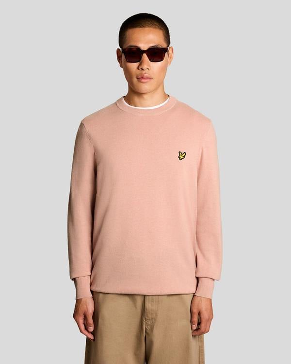Lyle & Scott Cotton Crew Neck Mens Jumper - Y120 Pink Grapefruit | CHO | Designer Mens Crew Neck Jumpers