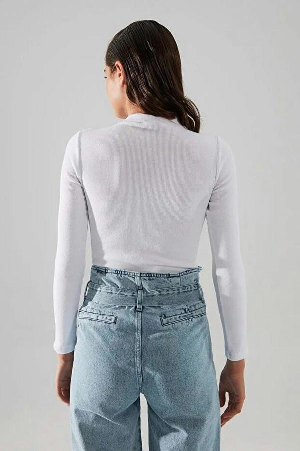 WOVCOR Stand Collar Ribbed Flexible Knit Bodysuit