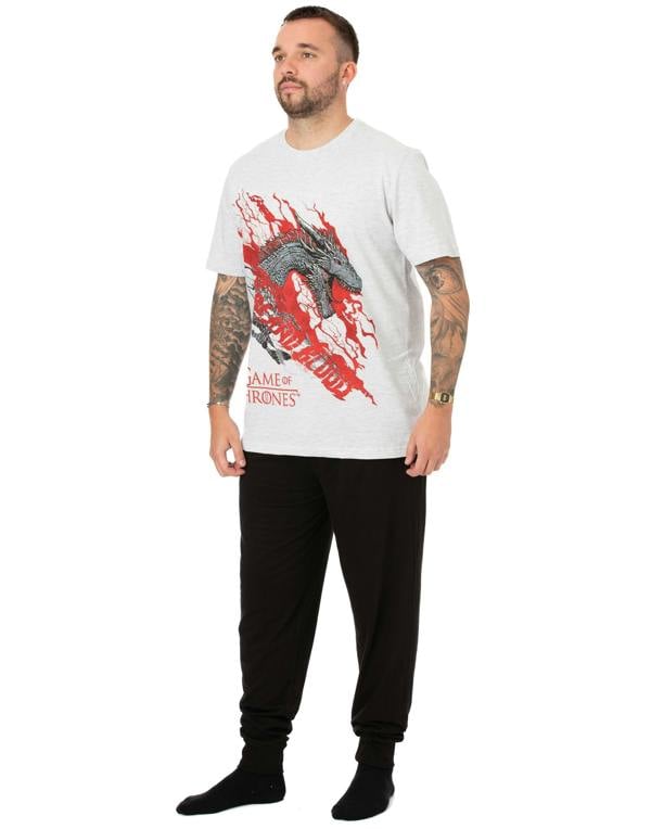 Game of Thrones Mens White Dragon Graphic Short Sleeve Long Leg Pyjama Set