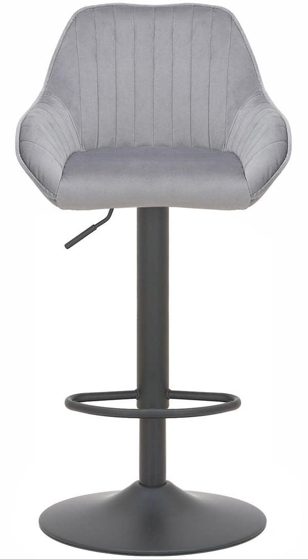 Lamboro Velluto Kitchen & Breakfast Bar Stool, Velvet Padded Seat & Backrest, Matt Black Footrest, Height Adjustable Swivel Gas Lift, Grey