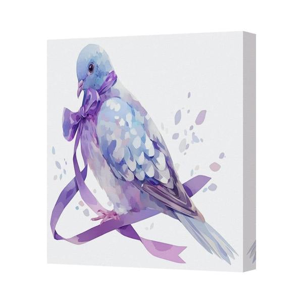 Benjamin Tate Design Pastel Dove Canvas Art Print With Purple Ribbon UK Handmade