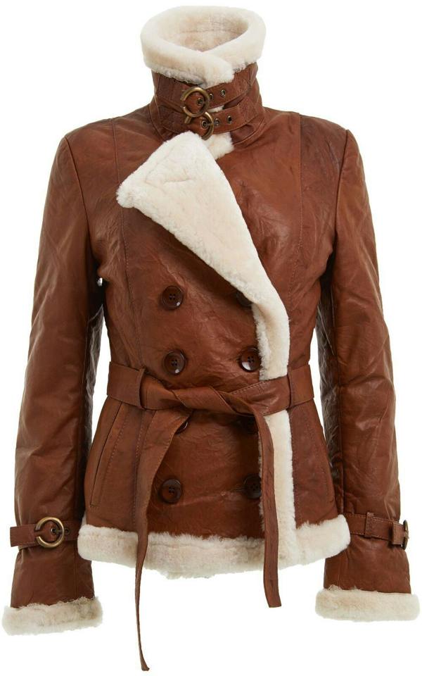 Infinity Leather Womens Tan Double Breasted Sheepskin Aviator Jacket-Leshan