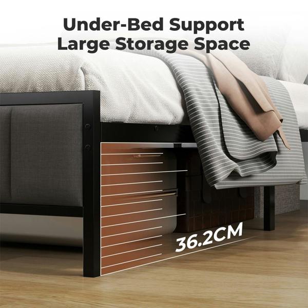 Levede Small Double Bed Frame Metal Platform LED Headboard Charging Station Grey