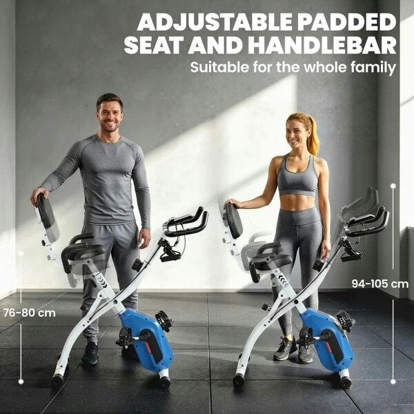 4-In-1 Folding Exercise Bike with Resistance Bands, Bluetooth App, 8-Level Magnetic Resistance, LCD Display, Blue