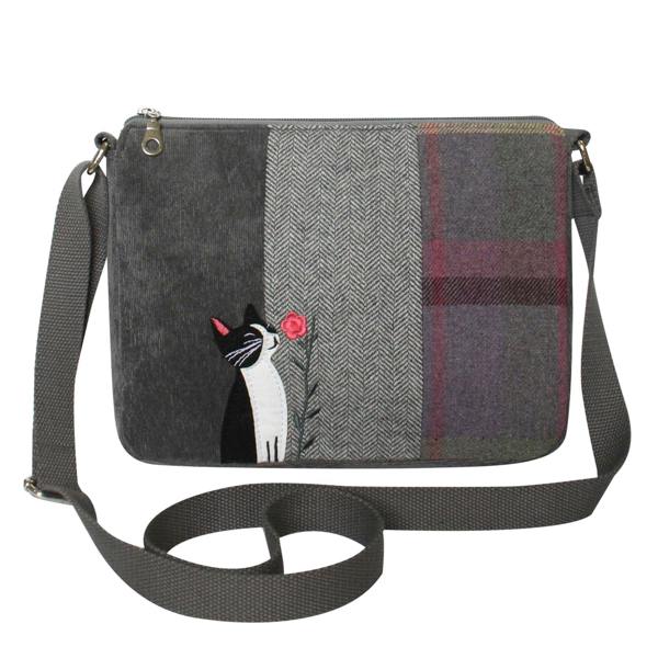 Earth Squared Cat & Rose Tartan Tweed Messenger Bag
