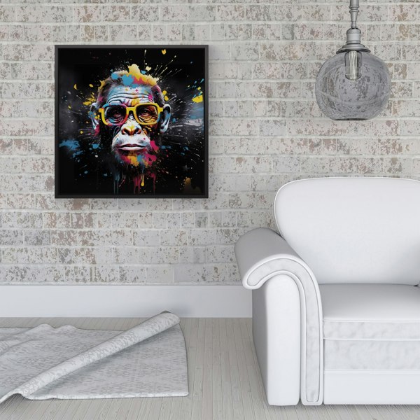 Warren Reed Coloured Splash Art Monkey Face Framed Canvas