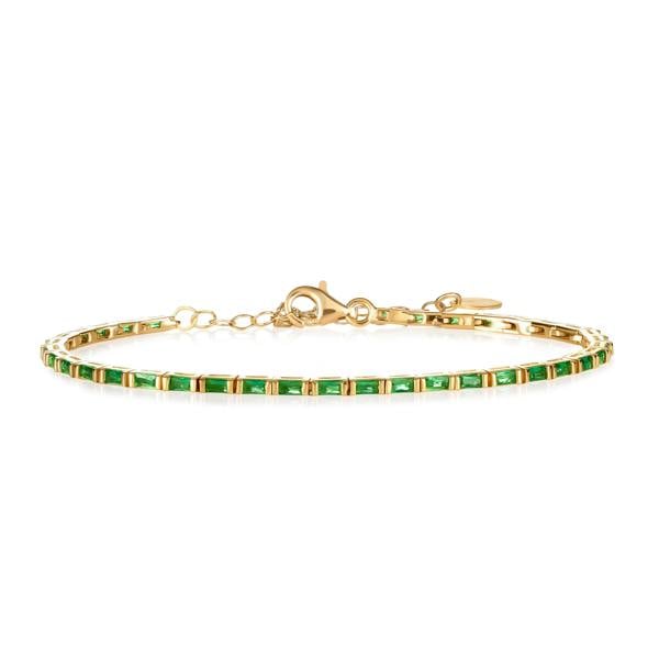 namana Green Gold Plated Sterling Silver Tennis Bracelet With Baguette-Cut Stones for Women