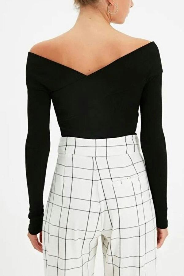 WOVCOR Carmen Collar Ribbed Knit Bodysuit