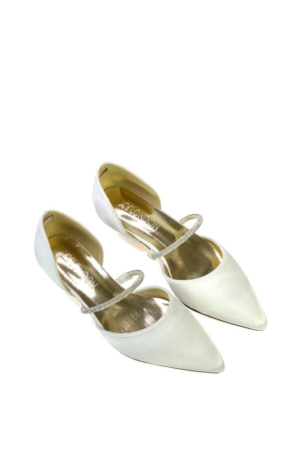 XY LONDON Diamante Strap Kitten Heel Pointed Toe Court Shoes