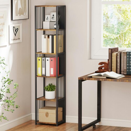 Wyld Haus Remo Metal And Wood Rustic Brown 5 Tier Bookshelf With Steel Frame