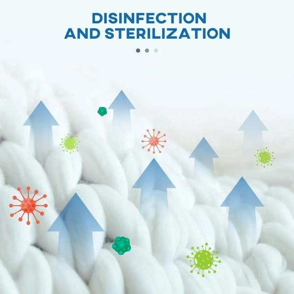 Laundry dryer disinfection and sterilization graphic with germ icons