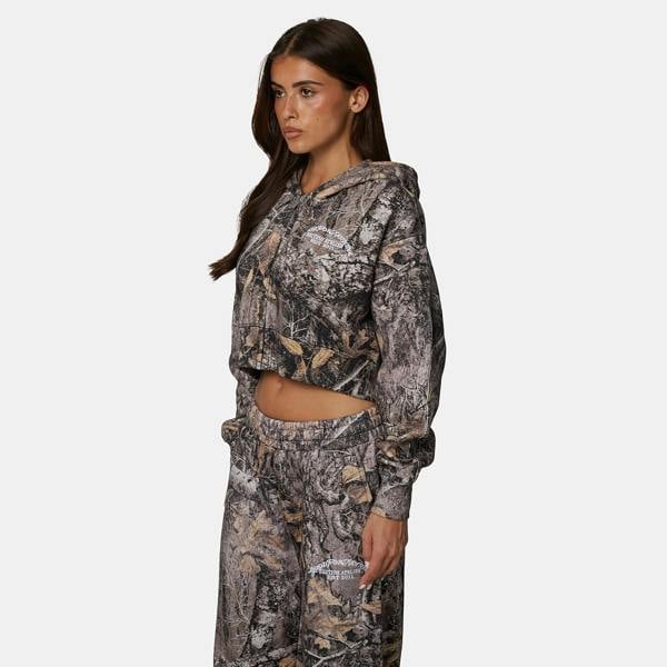 Good For Nothing Brown Cropped Oversized Camo Zip Hoodie - Brown Image 4