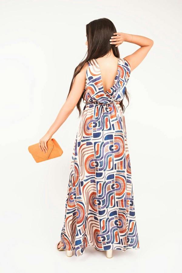 Nalani V Neck Sleeveless Maxi Dress With Tie Waist - Beige