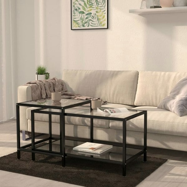 Berkfield Tea Tables 2 pcs Tempered Glass Black