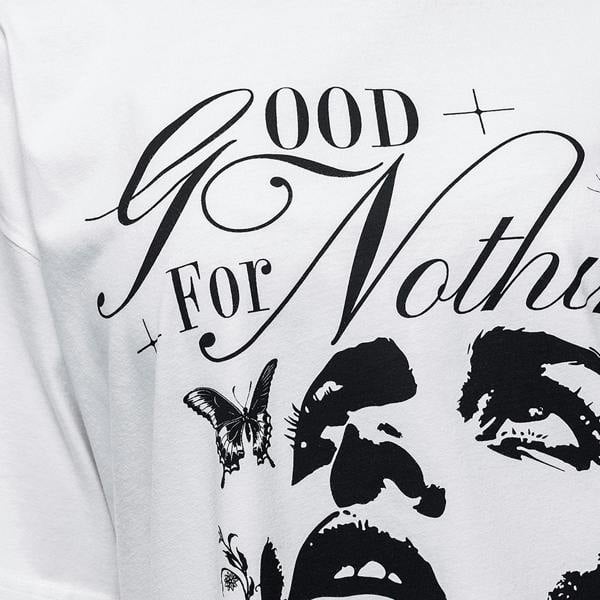 Good For Nothing White Graphic Print Oversized T-Shirt - White Image 3