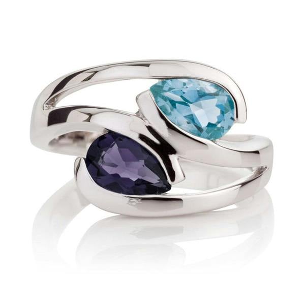 namana 925 Sterling Silver Ring with Pear-Shaped Blue Topaz & Iolite Gemstones