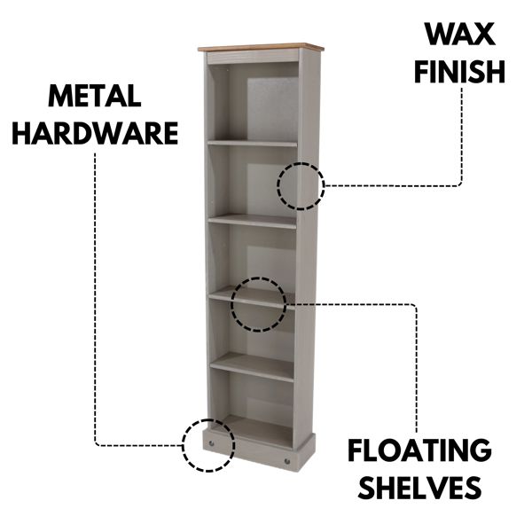 Core Products Corona Tall Narrow 5-Shelf Bookcase