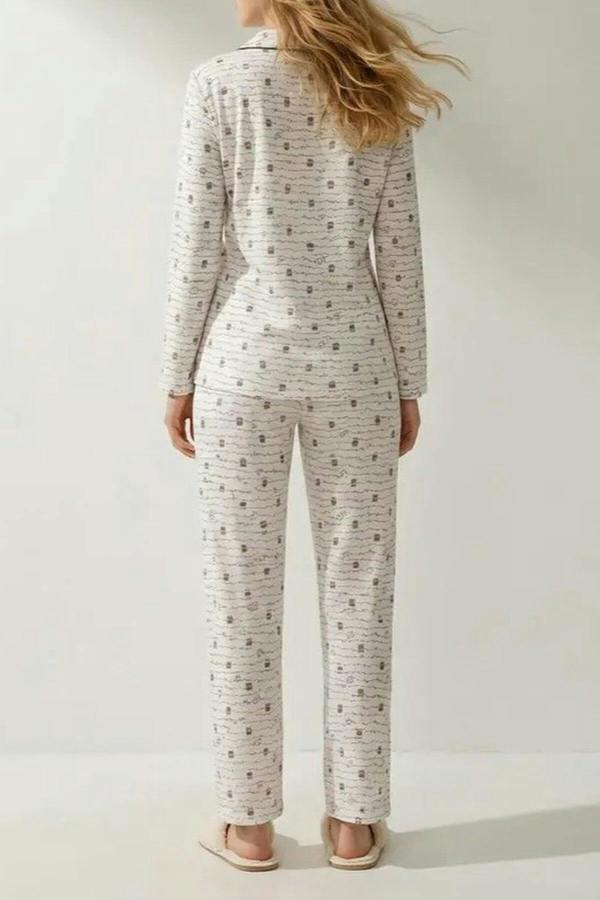 WOVCOR 2-Piece Cotton Animal Trim Ribbed Pajama Set