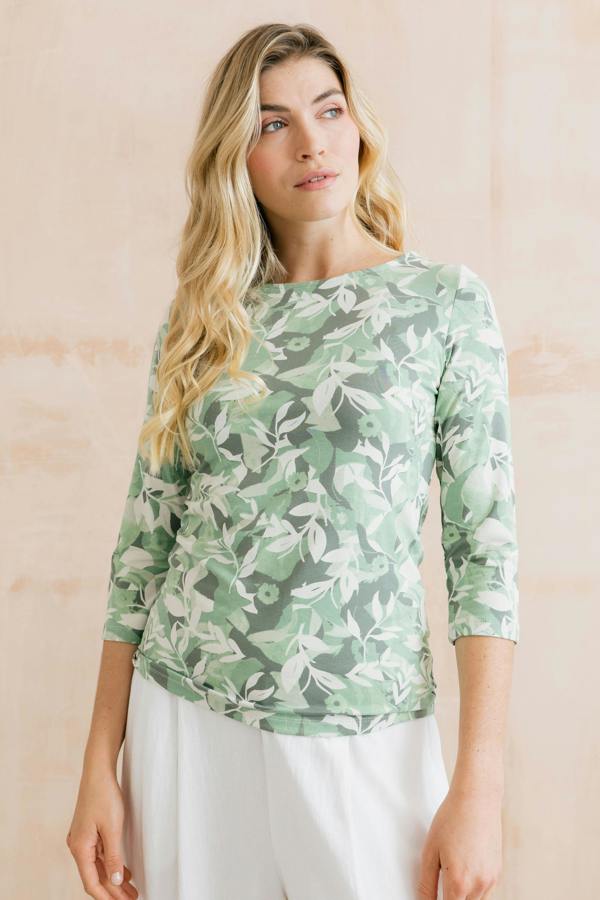 Lily & Me Monica Printed Jersey Top Green