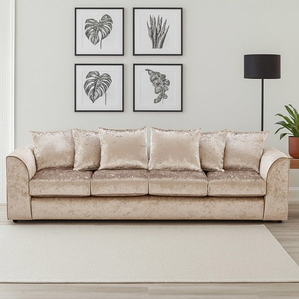 Furnishings For Less Crystal Crushed Velvet Long Fabric 4 Seater Sofa Scatter back