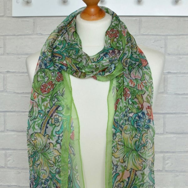 Antonia York Green Silk Chiffon Scarf - Aria Golden Lily Collection