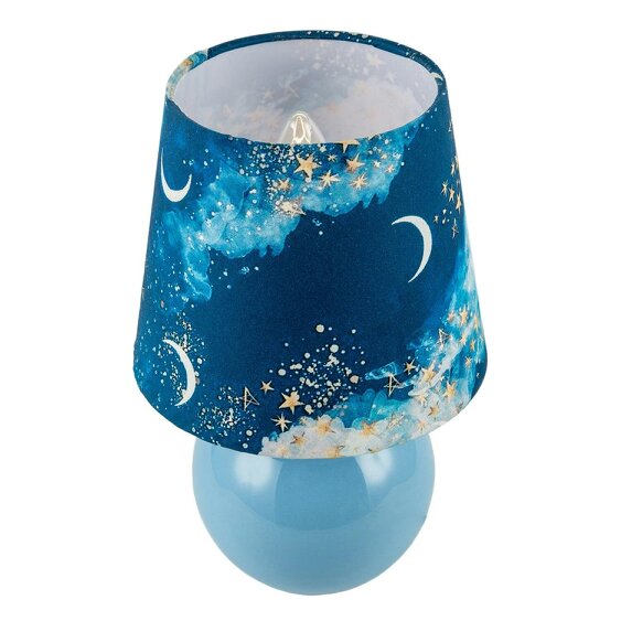 Happy Homewares Cute Celestial Lamp with Sky Blue Base and Shade with Moons and Stars